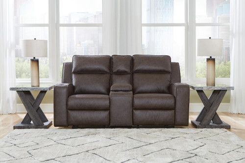 Ashley Lavenhorne Umber Reclining Loveseat with Console