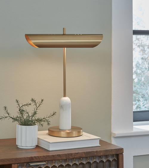 Ashley Rowleigh Gold Finish White Desk Lamp