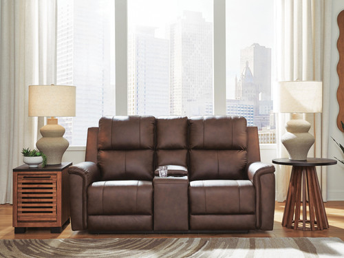Ashley Beryton Espresso Power Reclining Loveseat with Console