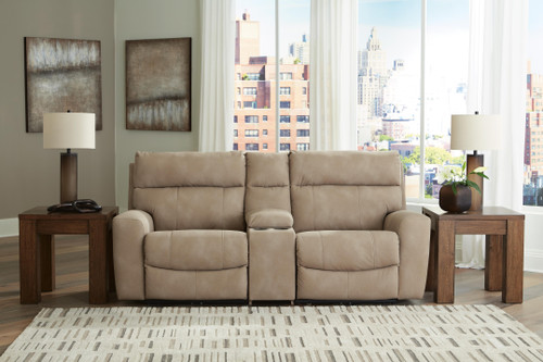 Ashley Next-Gen Durapella Sand 3-Piece Power Reclining Sectional Loveseat with Console