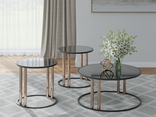 Ashley Hannerly Black Gold Finish Table (Set of 3)