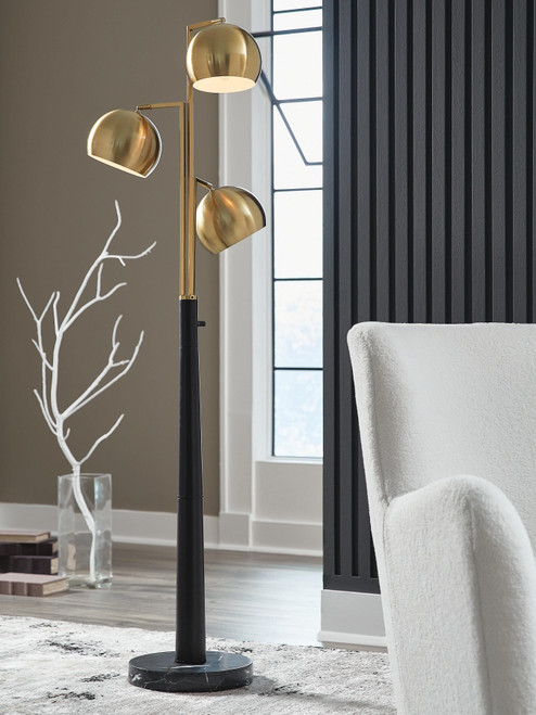 Ashley Sorcha Gold Finish Black Floor Lamp
