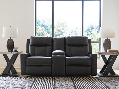 Benchcraft Mackmenville Carbon Reclining Loveseat with Console