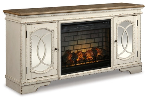 Ashley Realyn Chipped White 74" TV Stand with Electric Fireplace