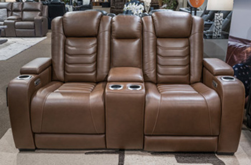 Ashley High Impact Tobacco Power Reclining Loveseat with Console