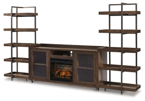 Ashley Starmore Brown Gunmetal 3-Piece Wall Unit with Electric Fireplace