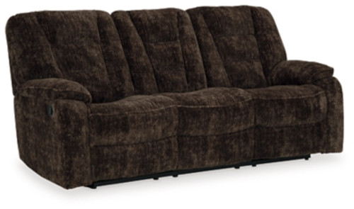 Ashley Soundwave Chocolate Reclining Sofa with Drop Down Table
