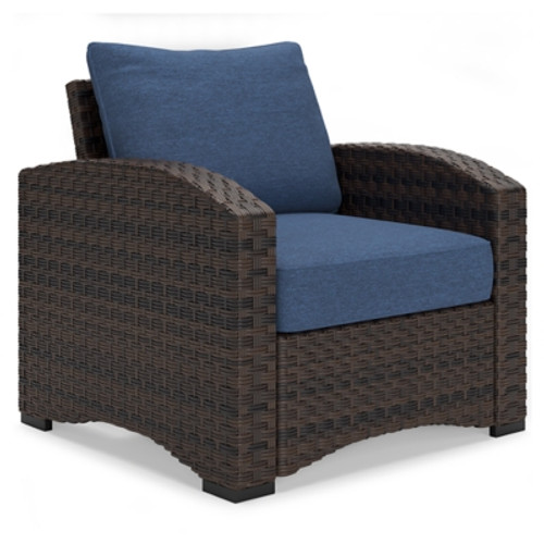 Ashley Windglow Blue Brown Outdoor Lounge Chair with Cushion