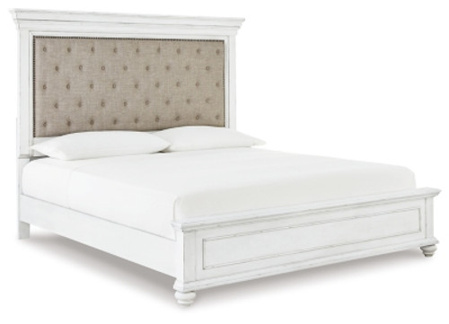 Benchcraft Kanwyn Whitewash Upholstered King Panel Bed