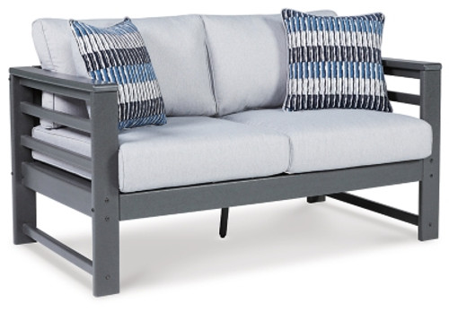 Ashley Amora Charcoal Gray Outdoor Loveseat with Cushion
