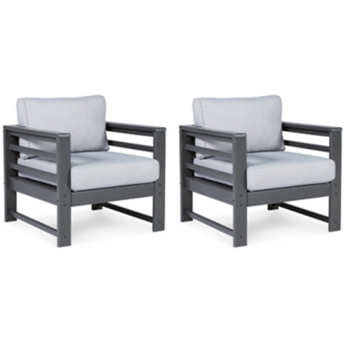 Ashley Amora Charcoal Gray Outdoor Lounge Chair with Cushion (Set of 2)