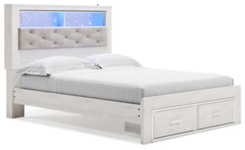 Ashley Altyra White Queen Upholstered Bookcase Bed with Storage