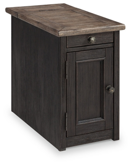 Ashley Tyler Creek Grayish Brown Black Chairside End Table with USB Ports & Outlets