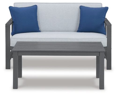 Ashley Fynnegan Gray Outdoor Loveseat with Table (Set of 2)