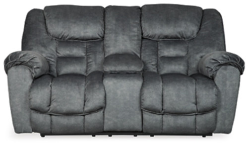 Ashley Capehorn Granite Reclining Loveseat with Console