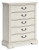 Ashley Arlendyne Antique White California King Upholstered Bed with Mirrored Dresser, Chest and 2 Nightstands