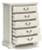 Ashley Arlendyne Antique White California King Upholstered Bed with Mirrored Dresser, Chest and 2 Nightstands