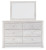 Ashley Paxberry Whitewash Queen Panel Bed with Mirrored 61" W Dresser, Chest and Nightstand