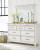 Benchcraft Kanwyn Whitewash Queen Panel Bed with Storage with Mirrored Dresser