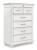 Benchcraft Kanwyn Whitewash King Panel Bed with Storage with Mirrored Dresser, Chest and Nightstand