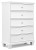 Ashley Fortman White Full Panel Bed with Mirrored Dresser, Chest and Nightstand