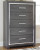 Ashley Lodanna Gray Full Upholstered Panel Headboard Bed with Mirrored Dresser, Chest and 2 Nightstands