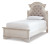 Ashley Realyn Chipped White Twin Panel Bed with Mirrored Dresser, Chest and 2 Nightstands