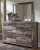 Benchcraft Derekson Multi Gray Twin Panel Headboard Bed with Mirrored Dresser and Chest