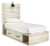 Ashley Cambeck Whitewash Twin Panel Bed with 4 Storage Drawers with Mirrored Dresser, Chest and Nightstand