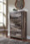 Benchcraft Derekson Multi Gray Queen Panel Bed with 6 Storage Drawers with Mirrored Dresser and Chest