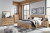Ashley Hyanna Tan Brown King Panel Storage Bed with Mirrored Dresser, Chest and 2 Nightstands