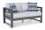Ashley Amora Charcoal Gray Outdoor Sofa, Loveseat and 2 Lounge Chairs with Coffee Table and 2 End Tables