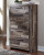 Benchcraft Derekson Multi Gray King Panel Bed with 2 Storage Drawers with Mirrored Dresser, Chest and 2 Nightstands