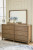 Ashley Cabalynn Light Brown Queen Upholstered Bed with Mirrored Dresser and Chest