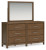 Ashley Cabalynn Light Brown Queen Upholstered Bed with Mirrored Dresser and 2 Nightstands