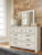 Bellaby Whitewash King Panel Bed with Mirrored Dresser and Chest