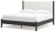 Ashley Cadmori Black White King Upholstered Panel Bed with Mirrored Dresser and 2 Nightstands