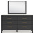 Ashley Cadmori Black White King Upholstered Panel Bed with Mirrored Dresser and 2 Nightstands