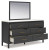 Ashley Cadmori Black White Queen Upholstered Panel Bed with Mirrored Dresser, Chest and Nightstand