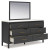 Ashley Cadmori Black White Queen Upholstered Panel Bed with Mirrored Dresser and Chest