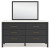 Ashley Cadmori Black White Queen Upholstered Panel Bed with Mirrored Dresser and 2 Nightstands