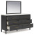 Ashley Cadmori Black White Full Upholstered Panel Bed with Mirrored Dresser and 2 Nightstands