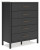 Ashley Cadmori Black Full Upholstered Bed with Mirrored Dresser, Chest and 2 Nightstands