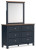 Ashley Landocken Brown Blue Queen Panel Headboard with Mirrored Dresser, Chest and 2 Nightstands