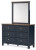 Ashley Landocken Brown Blue Queen Panel Headboard with Mirrored Dresser and Chest