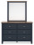 Ashley Landocken Brown Blue Queen Panel Headboard with Mirrored Dresser and 2 Nightstands
