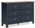 Ashley Landocken Brown Blue Queen Panel Headboard with Dresser and 2 Nightstands