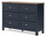 Ashley Landocken Brown Blue Queen Panel Headboard with Dresser and 2 Nightstands