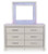 Ashley Zyniden Silver King Upholstered Panel Bed with Mirrored Dresser, Chest and 2 Nightstands