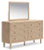 Ashley Cielden Two-tone Full Upholstered Panel Bed with Mirrored Dresser and 2 Nightstands